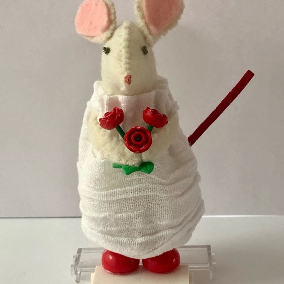 Hand Crafted Other - Felt mouse art doll Red Lego flower Bouquet hand-sewn handmade decor